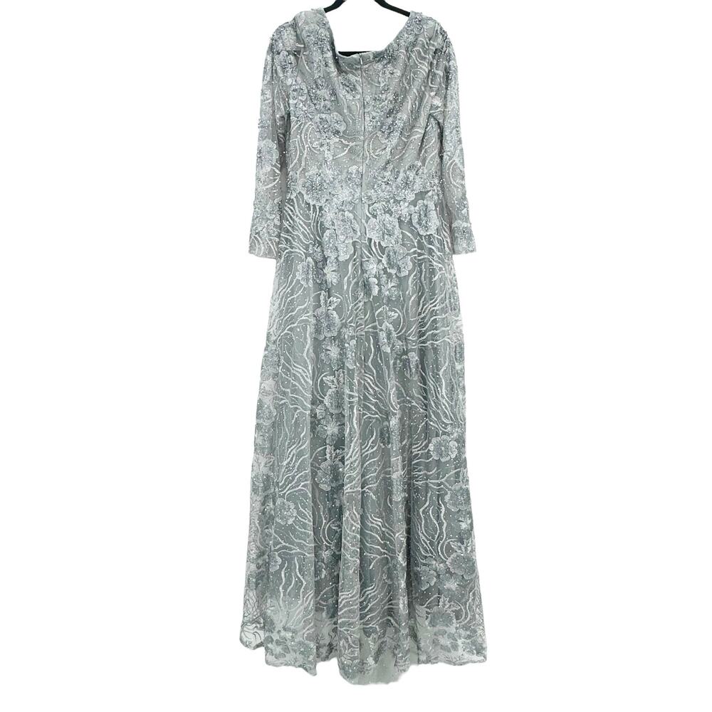 Mac Duggal Jewel Encrusted Long Sleeve Square Neck Gown Dove Grey Size 8 NWT - Picture 4 of 12